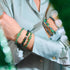 Bracelet tendance en verre galaxie avec lune émeraude | Argent sterling 925